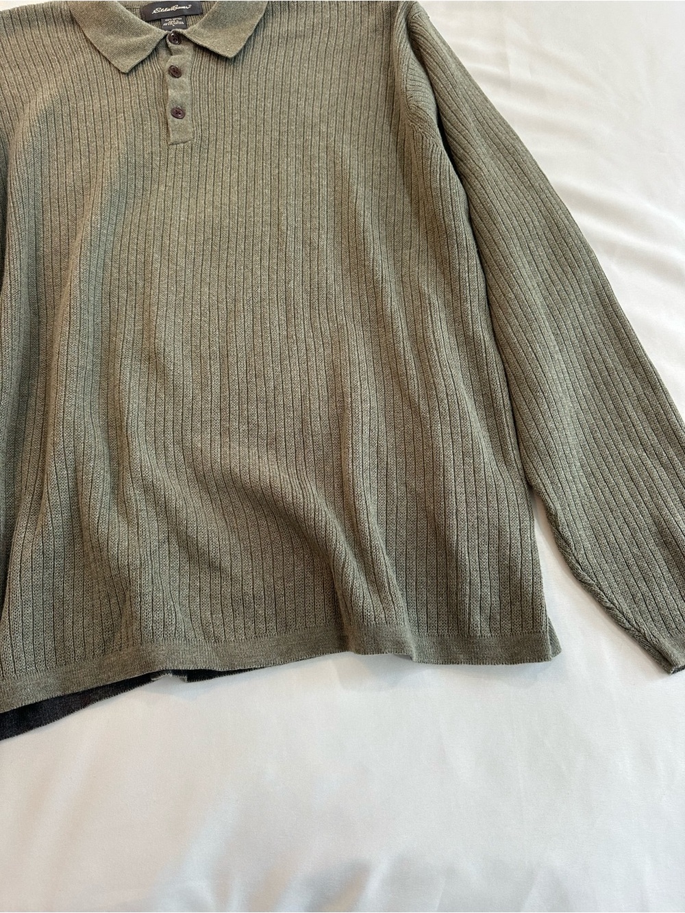 Eddie Bauer Olive Ribbed Long-Sleeve Polo - Picture 3 of 4